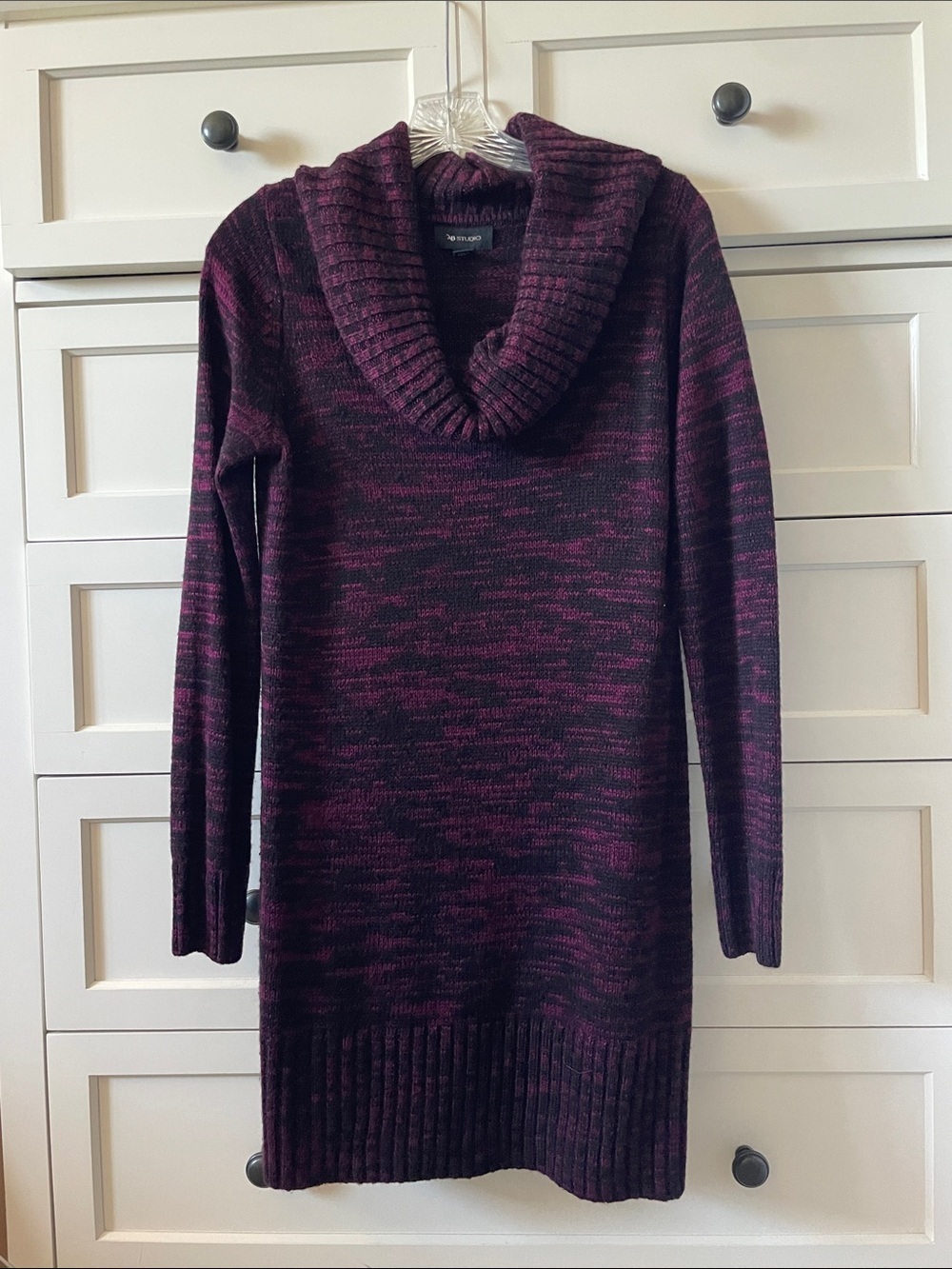 AB Studio Women’s Marled Plum Cowl Neck Longline Sweater Dress | Cozy Chic | S